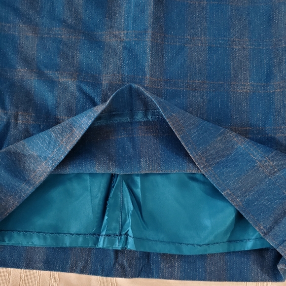 Vintage Pendleton Pure Virgin Wool Blue Plaid Lined Pencil Midi Skirt /Size 10P - Picture 4 of 7